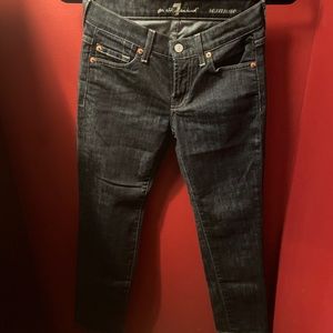 7 For All Mankind Size 24 Roxanne Jeans Dark Wash Embroidered Pockets Belt Loops